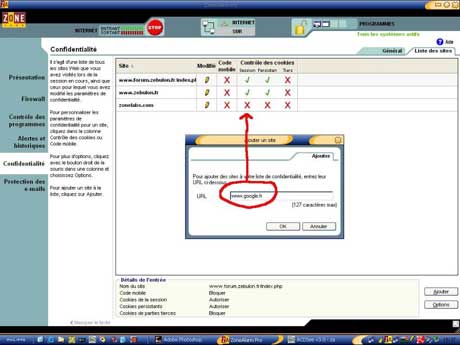 Contr�le des cookies avec Zone Alarm