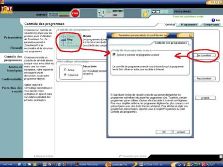 Contr�le des programmes de Zone Alarm