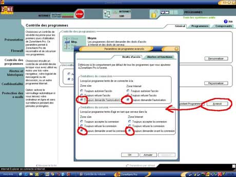 Contr�le avanc� des programmes de Zone Alarm