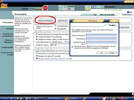 D�finir le mot de passe de Zone Alarm