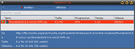 Exemple de transfert à 55Ko/s