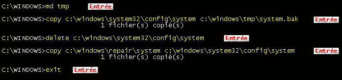 comment reparer le fichier windows system32 config system