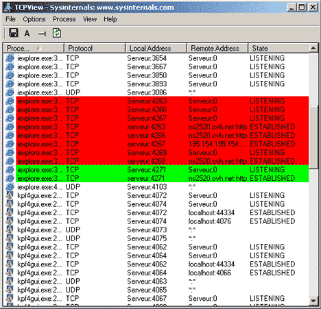 TCPView en fonctionnement