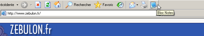 Le Bloc-notes dans la barre Internet Explorer