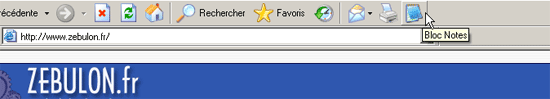 Le Bloc-notes dans la barre Internet Explorer
