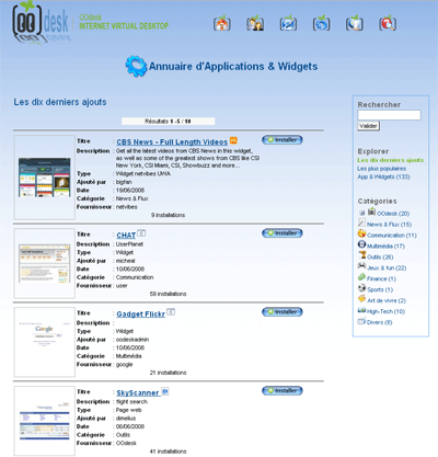Annuaire de widgets