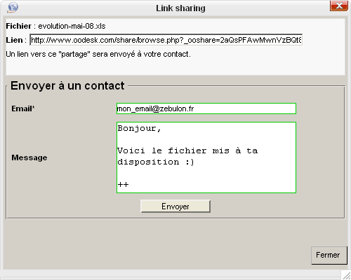 Fenêtre de partage de fichier