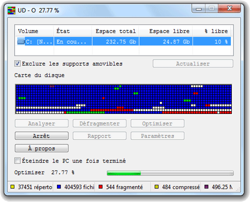 L'interface d'UltraDefrag