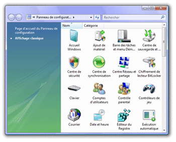 Regedit dans le panneau de configuration de Windows Vista