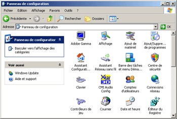Regedit dans le panneau de configuration de Windows XP