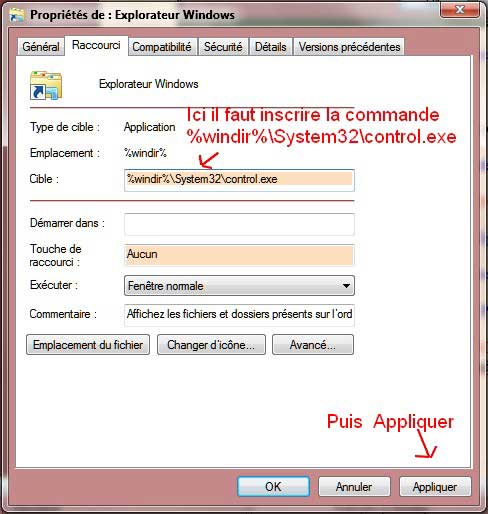 Changer le type de cible