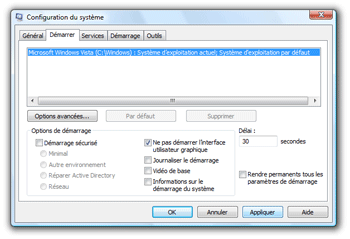 Onglet démarrer de msconfig
