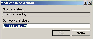 Modification de la valeur Download Directory