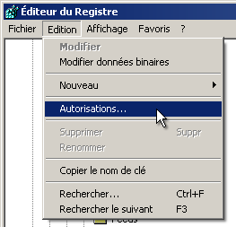Changement des autorisations dans le registre