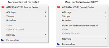 Menu contextuel du bureau