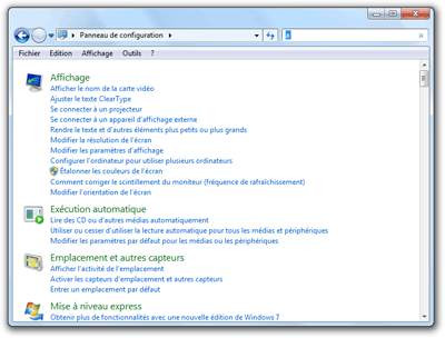 Affichage classique du Panneau de configuration sous forme de liste
