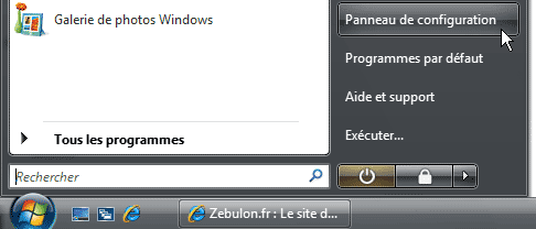 Ouvrir le panneau de configuration de Vista