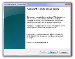 Lancement de l'assistant de mot de passe