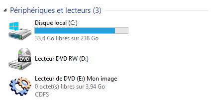 Lecteur virtuel après le montage de l'image disque