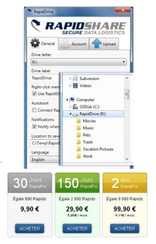 RapidDrive RapidShare cloud RapidDrive partage en ligne stockage données