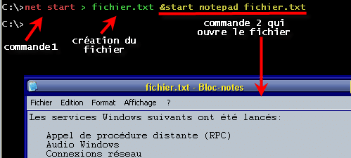 Passer deux commandes l'une à la suite de l'autre