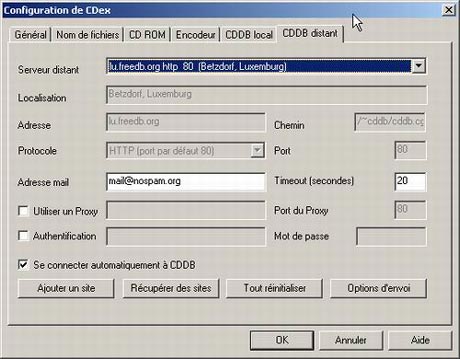 Configuration de CDex : CDDB distant