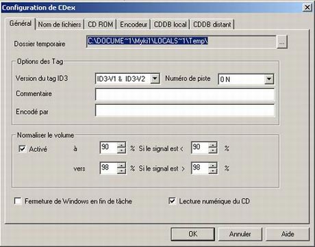 Configuration de CDex : Général