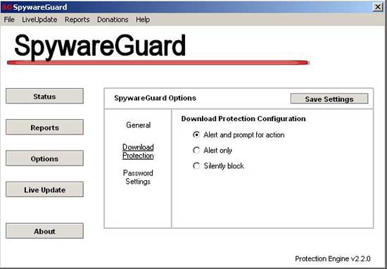Onglet Donwload Protection de SpywareGuard