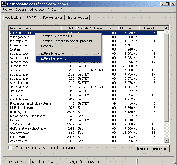 Définir l'affinité du CPU