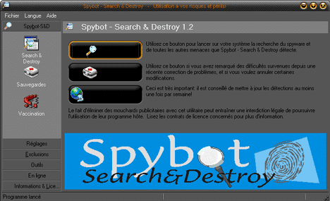 Lancement de Spybot-Search & Destroy