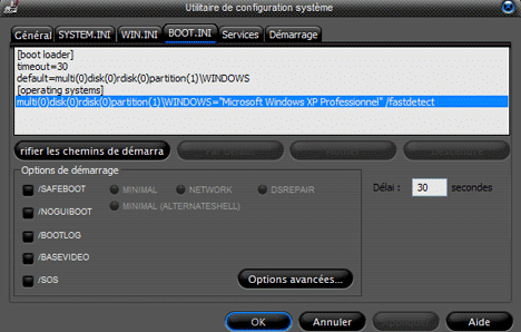Onglet BOOT.INI de msconfig