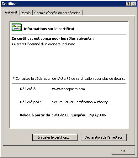 Certificat de sécurité sous IE