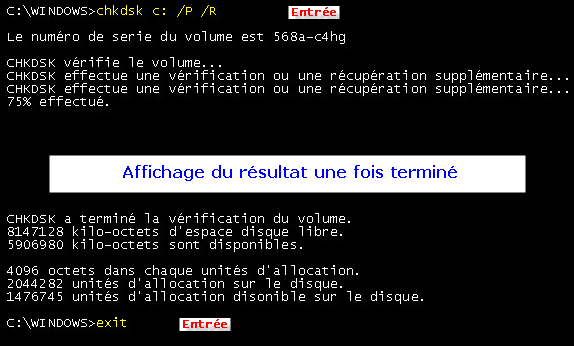 chkdsk c: /P /R