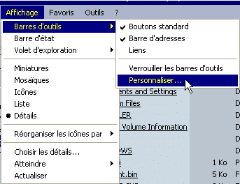 Gestion de la barre d'outils de l'explorateur