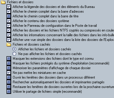 Paramètres avancés des fichiers et dossiers