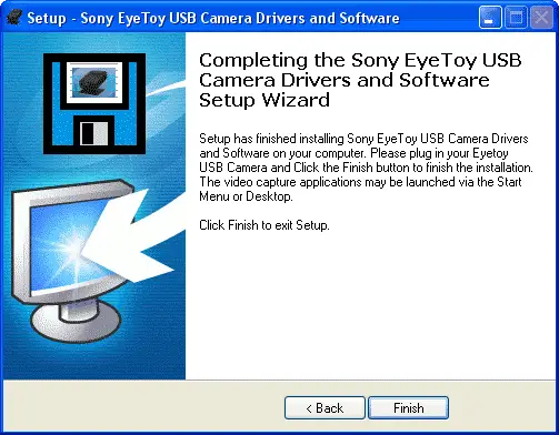 Fin de l'installation de la caméra EyeToy sur Windows