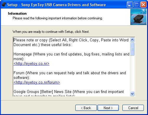 EyeToy sur Windows : informations avant installation