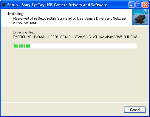 Installation des drivers EyeToy en cours