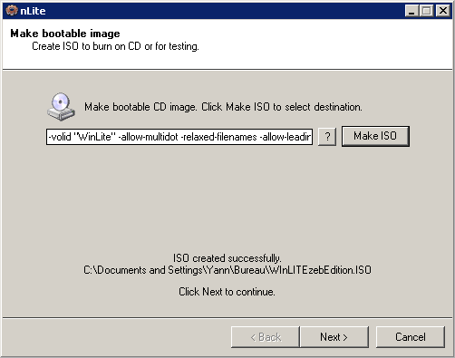 Création de l'ISO de Windows avec nLite terminée