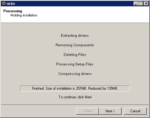 Fin de la création de l'installation Windows personnalisée avec nLite