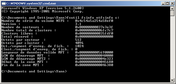 fsutil fsinfo ntfsinfo c: