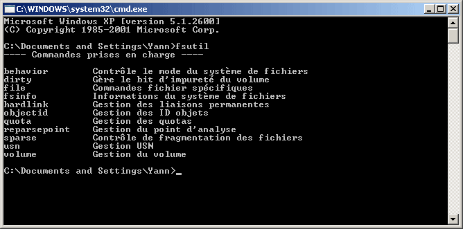 Sous commandes Fsutil