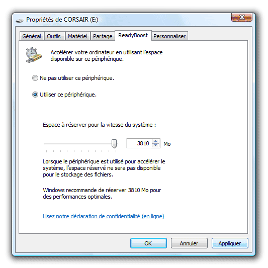 Réglage de Windows ReadyBoost