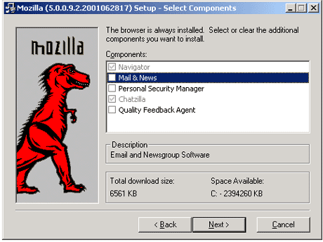 Options de l'instalation de Mozilla