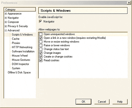 Contrôle du javascript avec Mozilla