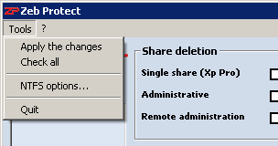 Tools menu in Zeb Protect