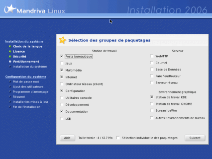 Choix de paquetages pour Mandrivalinux