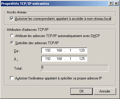 Propriétés TCP/IP entrantes