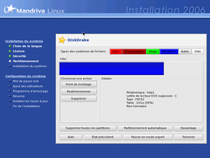 Visualisation des partitions pour installer Mandrivalinux