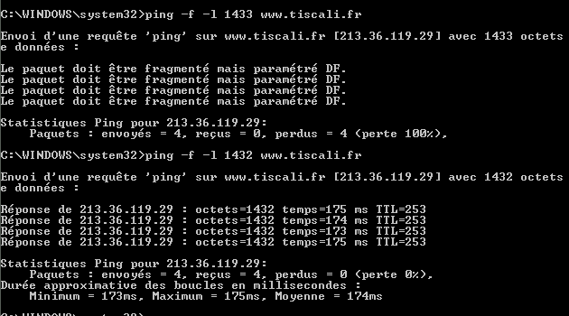 Aucunes pertes de paquets lors d'un ping
